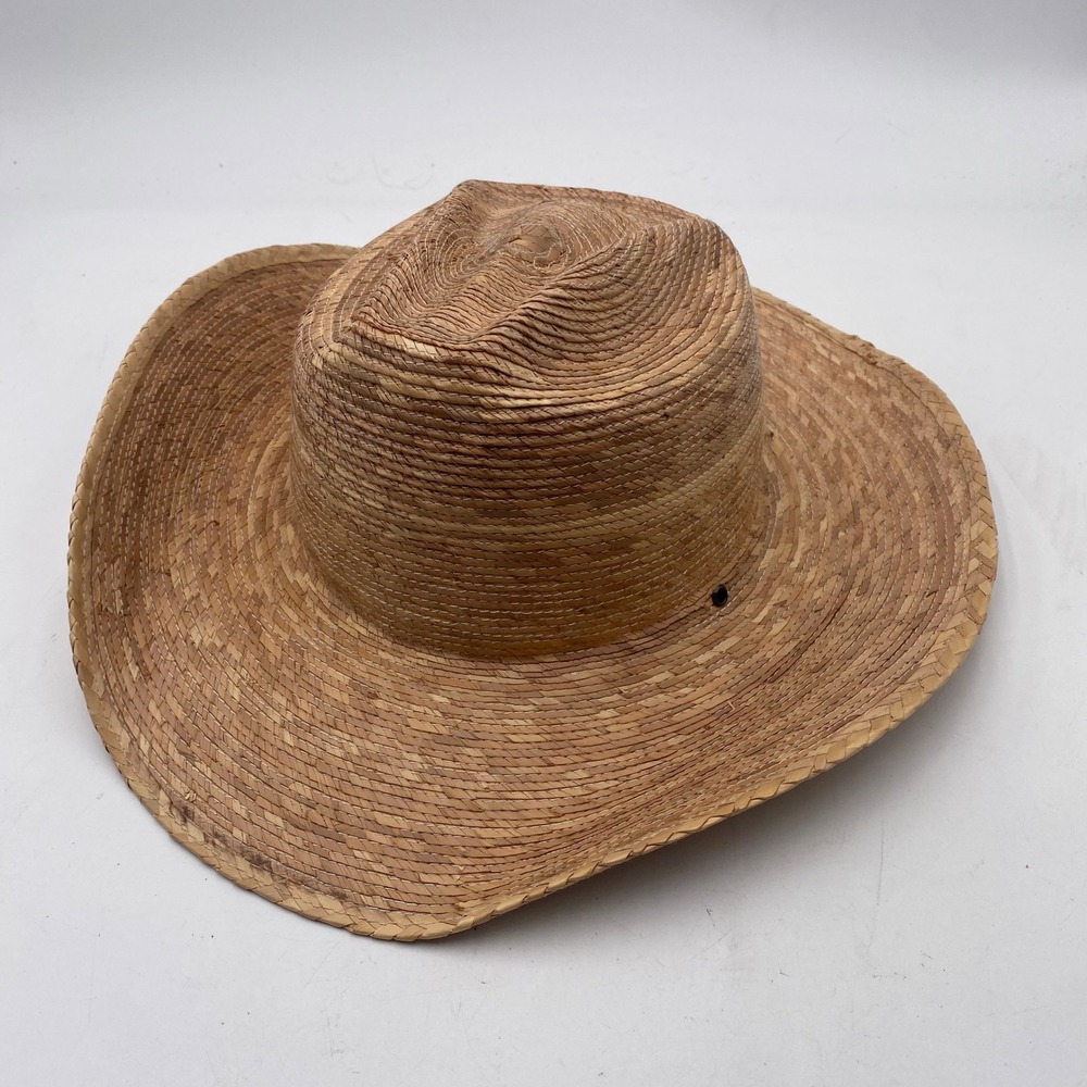 Unbranded Palm Straw Cowboy Hat 7 1/8 Natural Tan Woven Mexico Western Sun Wide